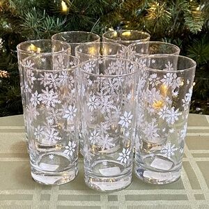 8 Clear Glass, White Snowflake Holiday Glasses, Cups